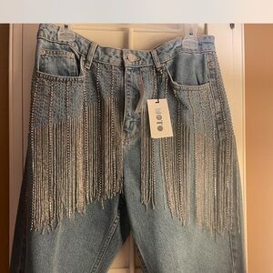 Topshop Blue Jeans with Silver Fringe